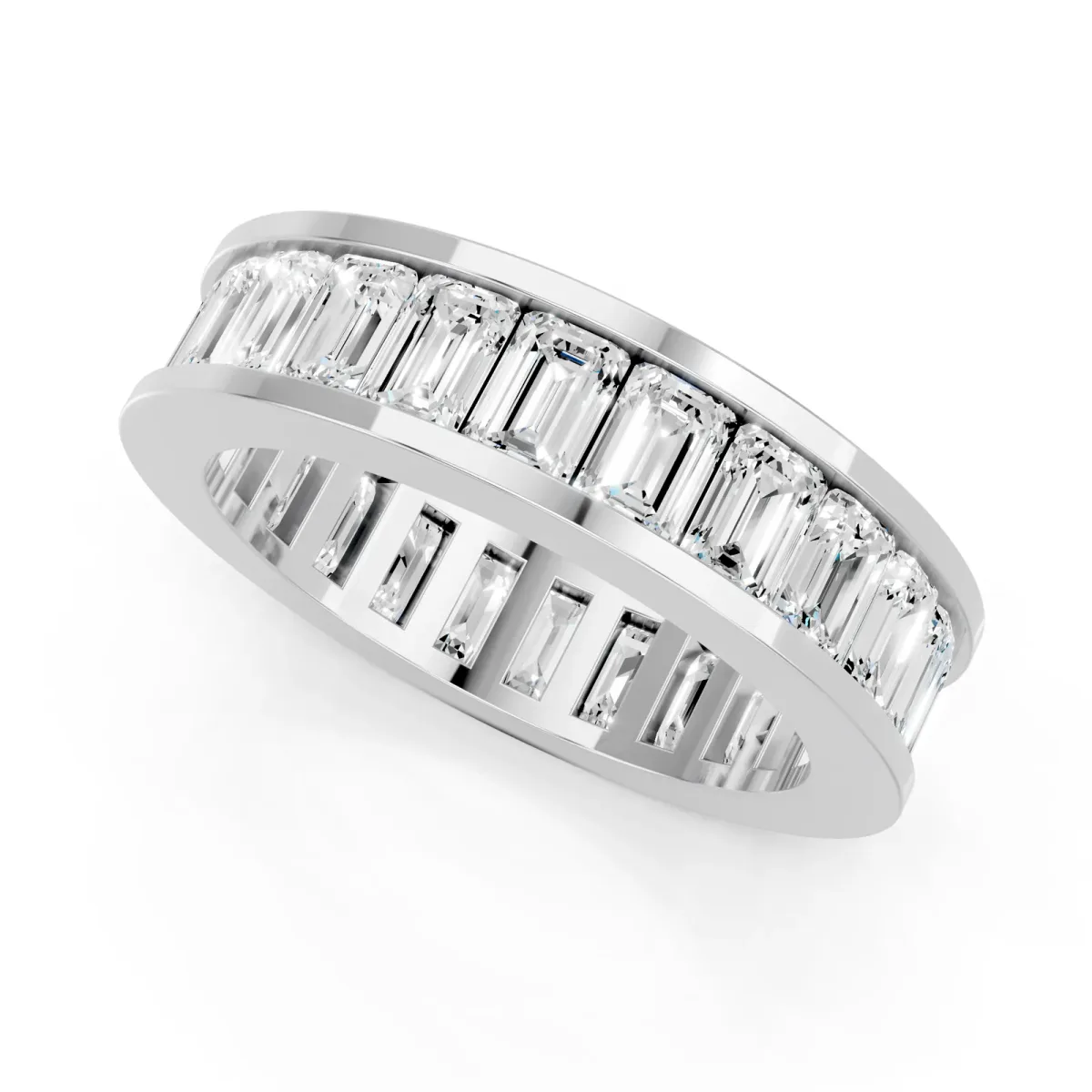 emerald Cut eternity band with channel set White gold