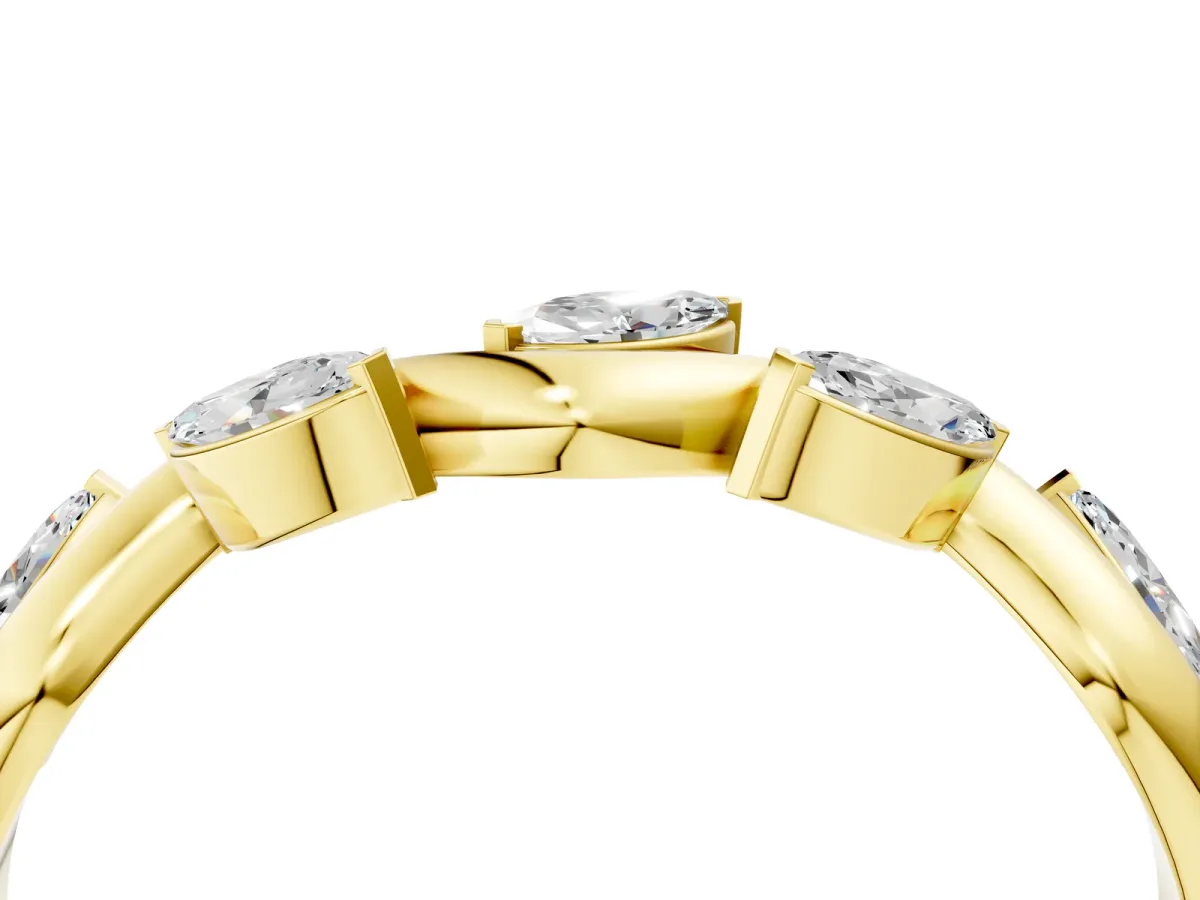 Marquise Diamond Twisted Band with Prong Setting Yellow gold