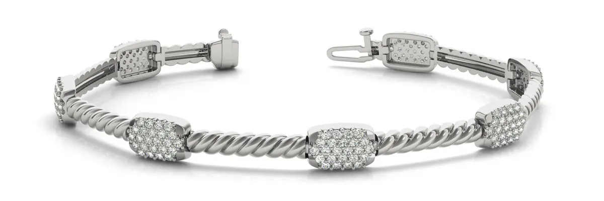 Pavé Round Diamond Twist Link Bracelet with Box Clasp White gold