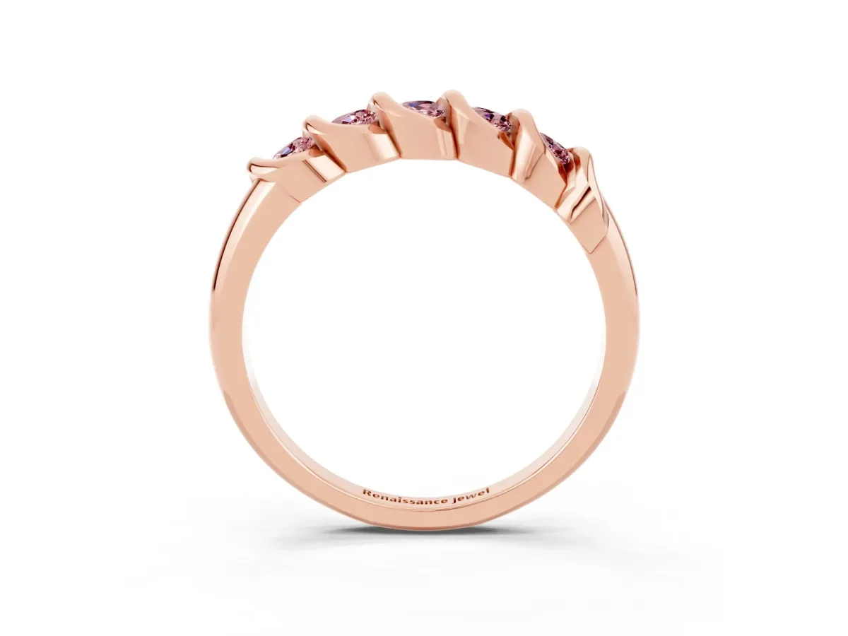 Round Morganite Eternity Band with Twist Prong Setting Rose gold