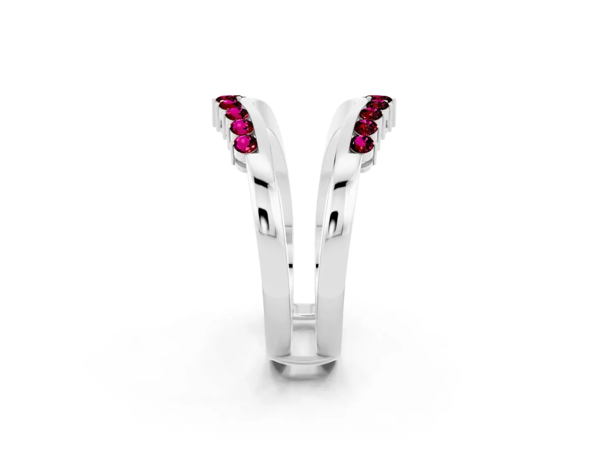 Round Garnet Chevron Contour Band with Prong Setting Silver