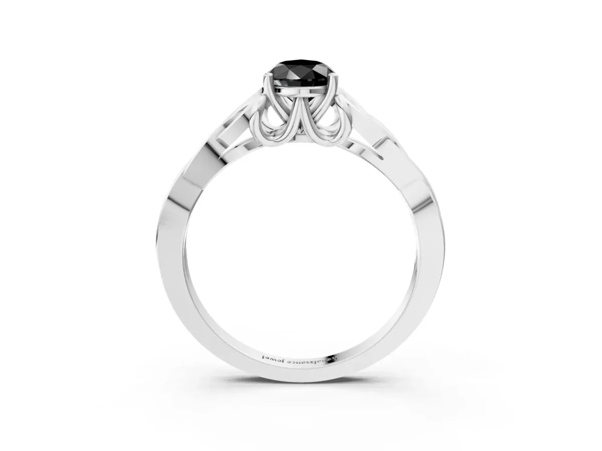 Fancy Black Pear Cut Diamond Solitaire Engagement Ring with Celtic Knot Band and Four-Prong Setting Silver