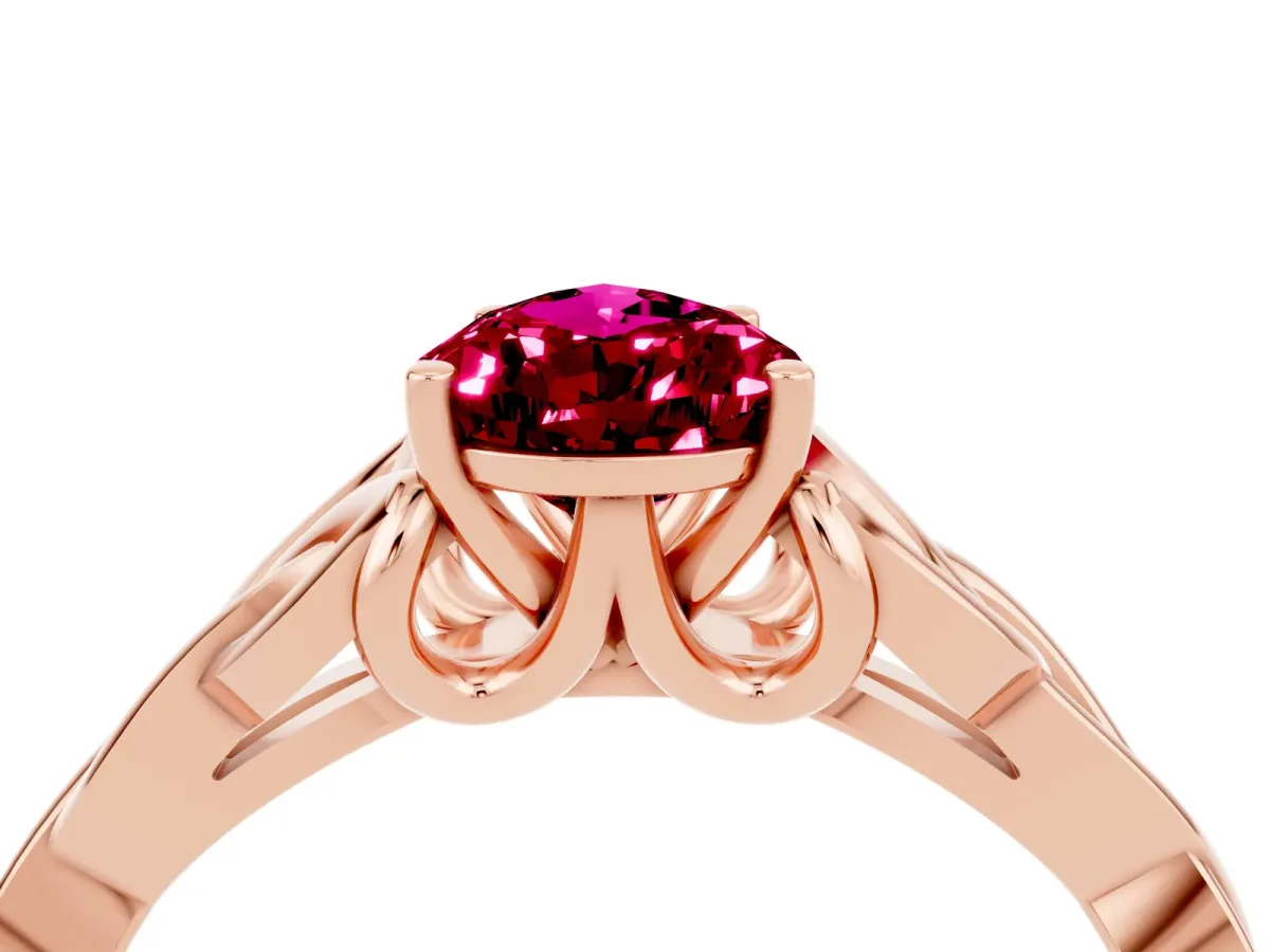Pear Cut Garnet Solitaire Celtic Knot Ring with Four-Prong Setting Rose gold