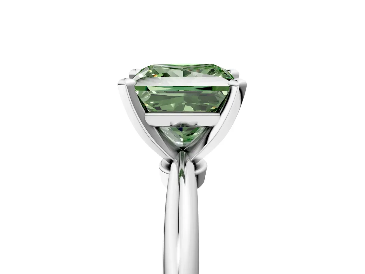Fancy Green Princess Cut Diamond Solitaire Ring with Six-Prong Setting and Classic Band Silver