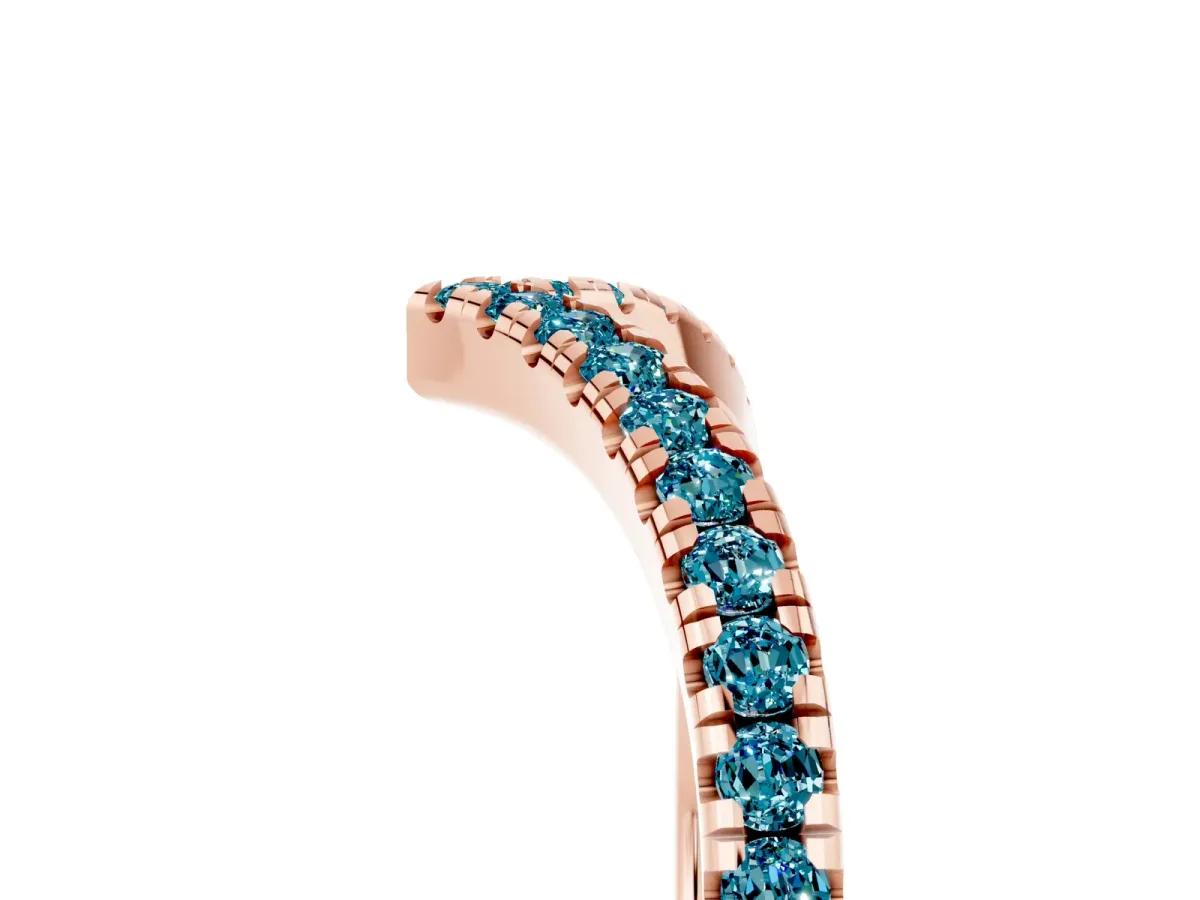 Pavé Round Blue Topaz V-Shaped Chevron Band with Shared Prong Setting Rose gold