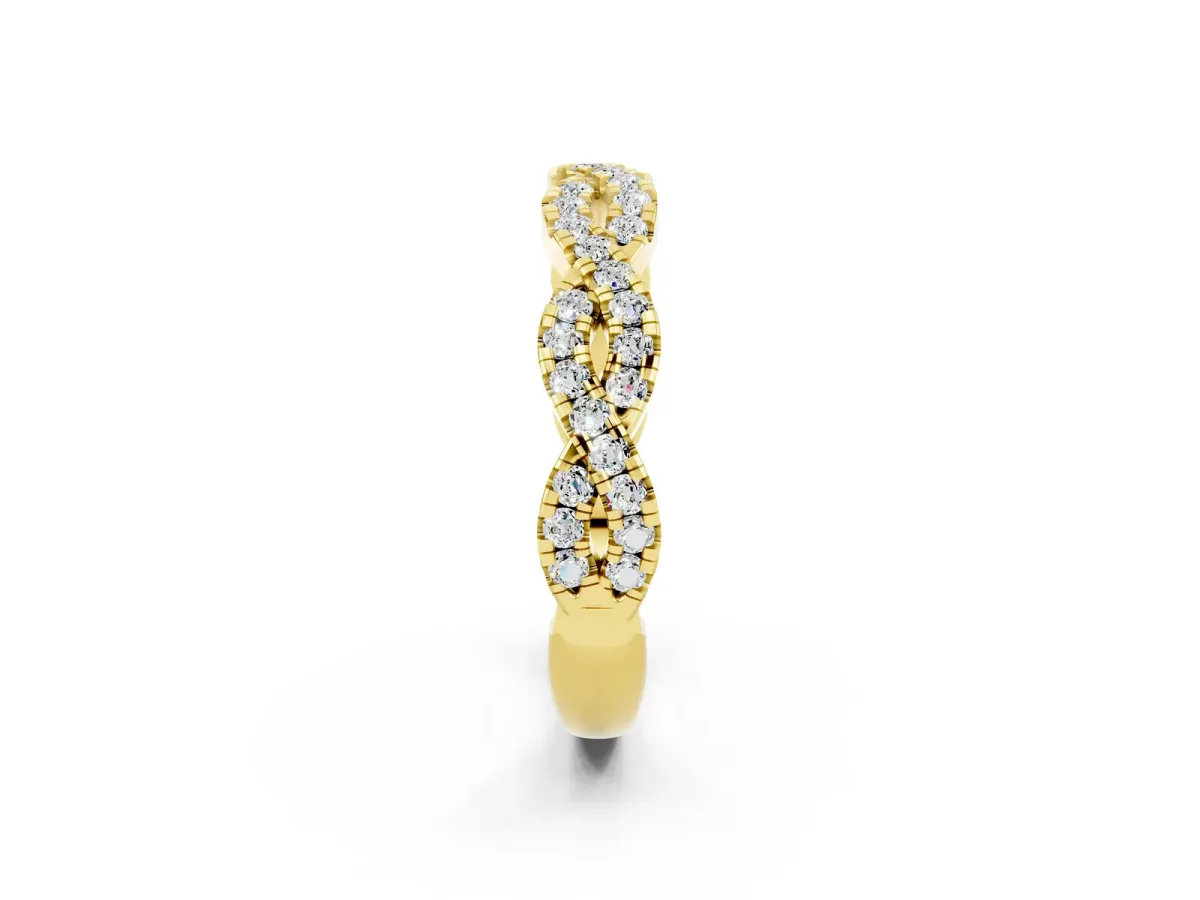 Round Moissanite Twisted Eternity Band with Pavé and Shared Prong Setting Yellow gold