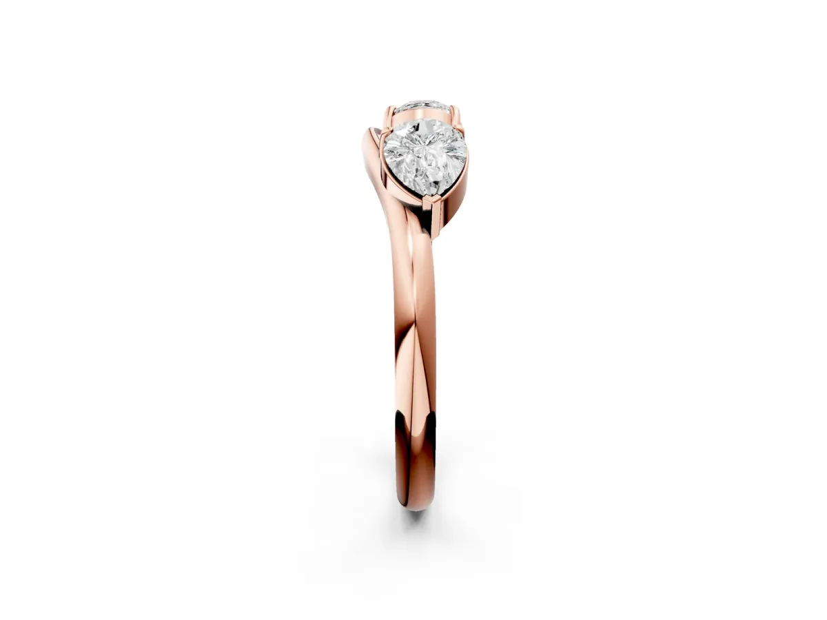 Two-Stone Pear Diamond Bypass Ring with Prong Setting Rose gold