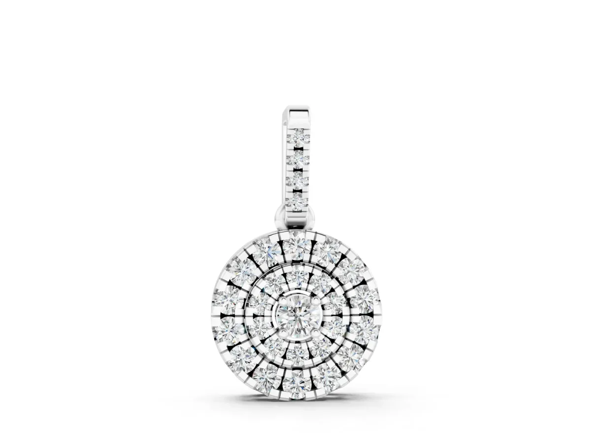 Round Double Halo Diamond Pendant with Pavé Setting White gold