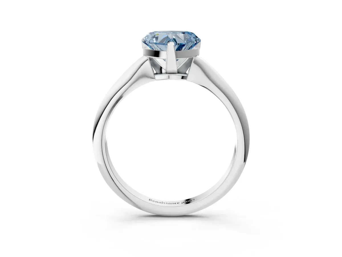Fancy Blue Heart Cut Diamond Solitaire Engagement Ring with Classic Band and Four-Prong Setting Silver