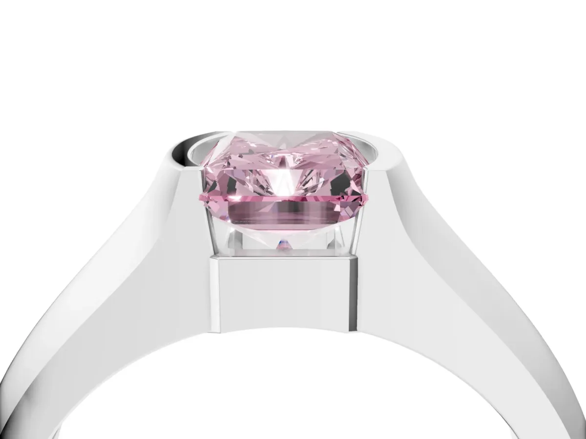Fancy Pink Radiant Cut Solitaire Bezel Set Diamond Ring with Wide Band Platinum