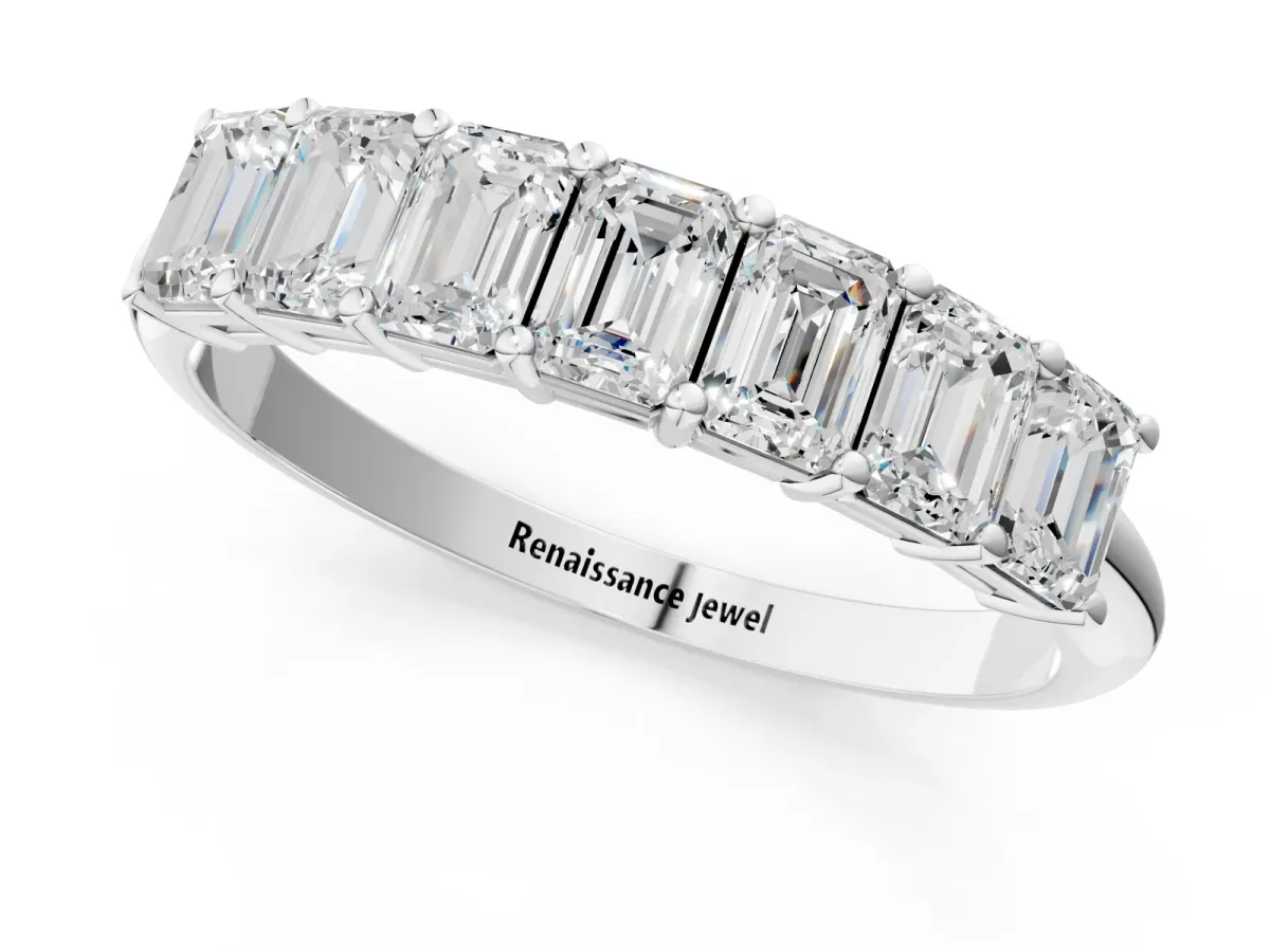 Emerald Cut Diamond Prong-Set Half Eternity Band White gold