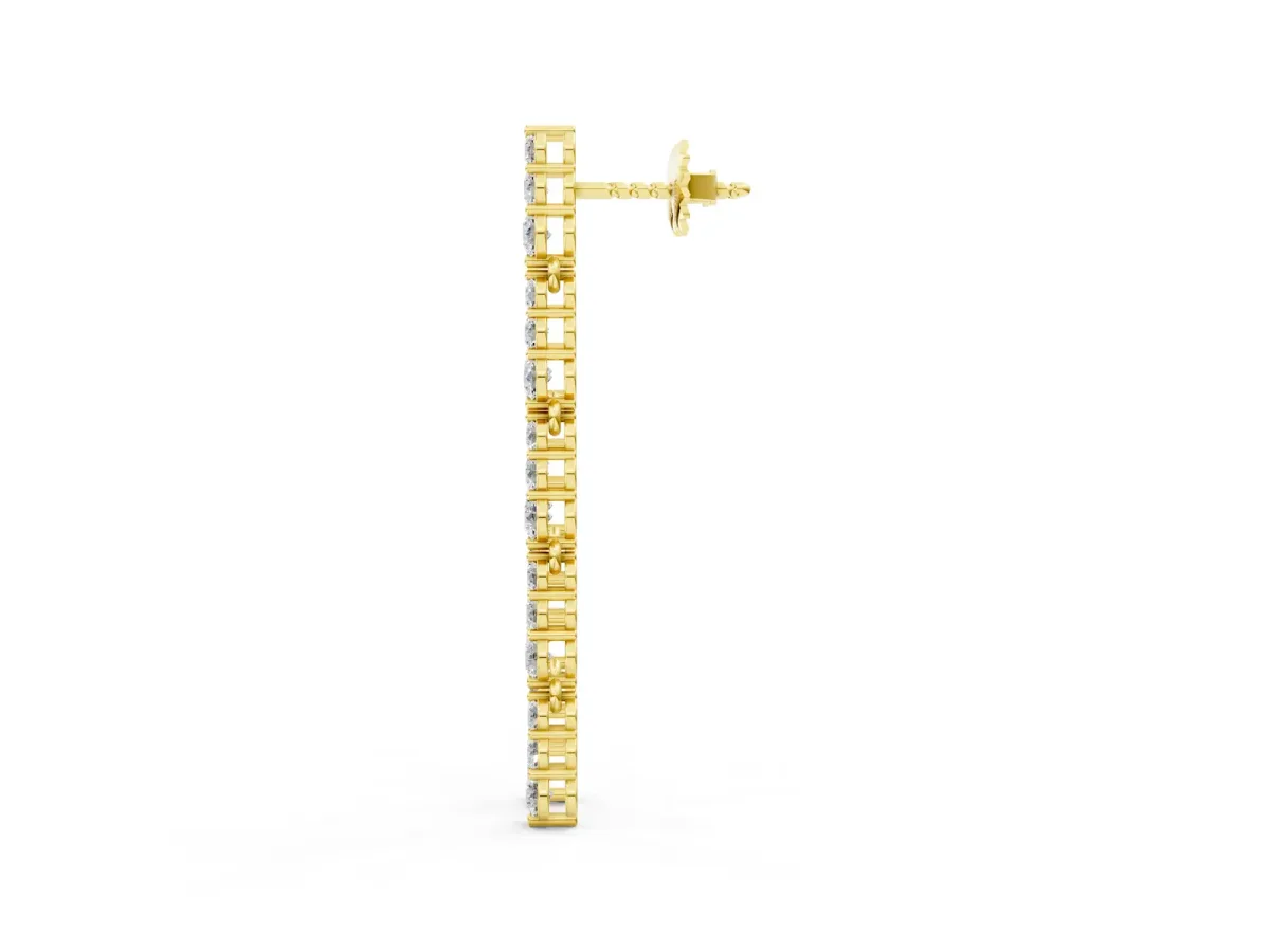 Round Diamond Graduated Dangle Earrings Yellow gold