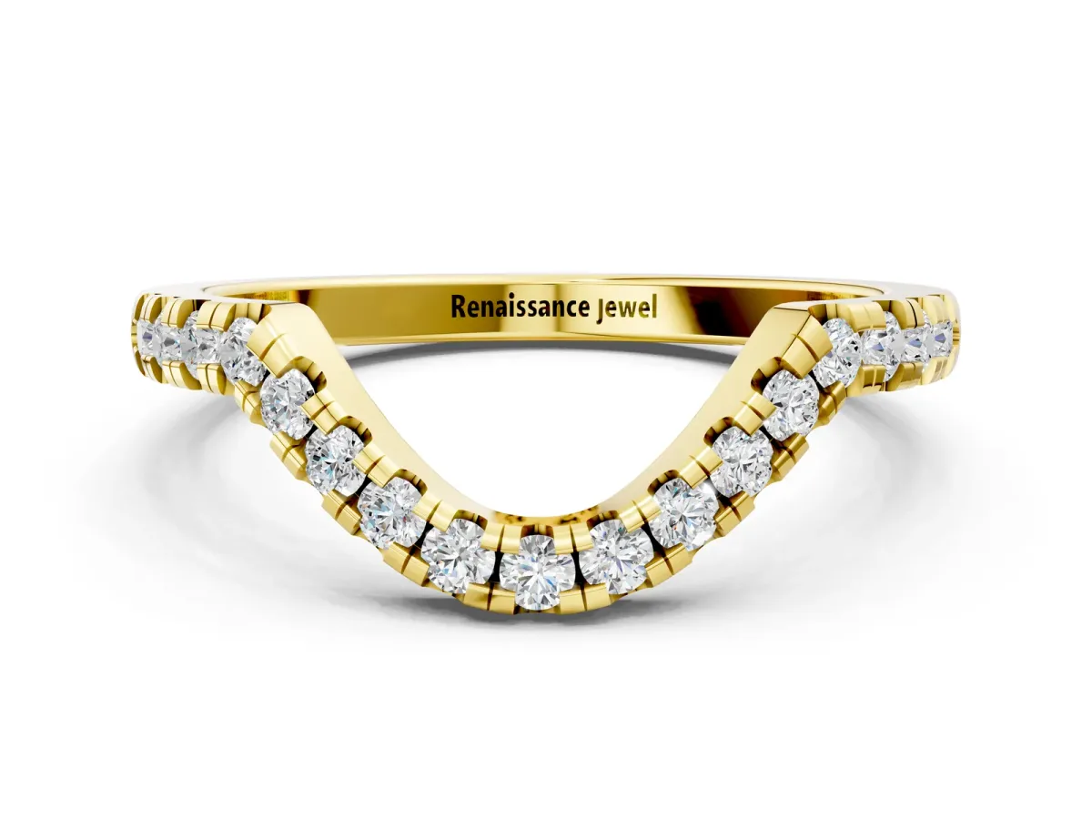 Diamond Curved Pavé Round Stone Contour Band Yellow gold