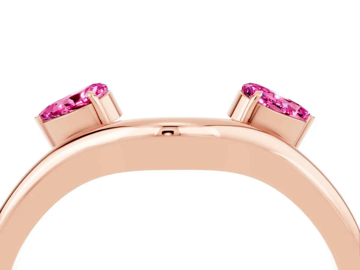 Pear Cut Pink Sapphire Two-Stone Open Band Ring with Prong Setting Rose gold