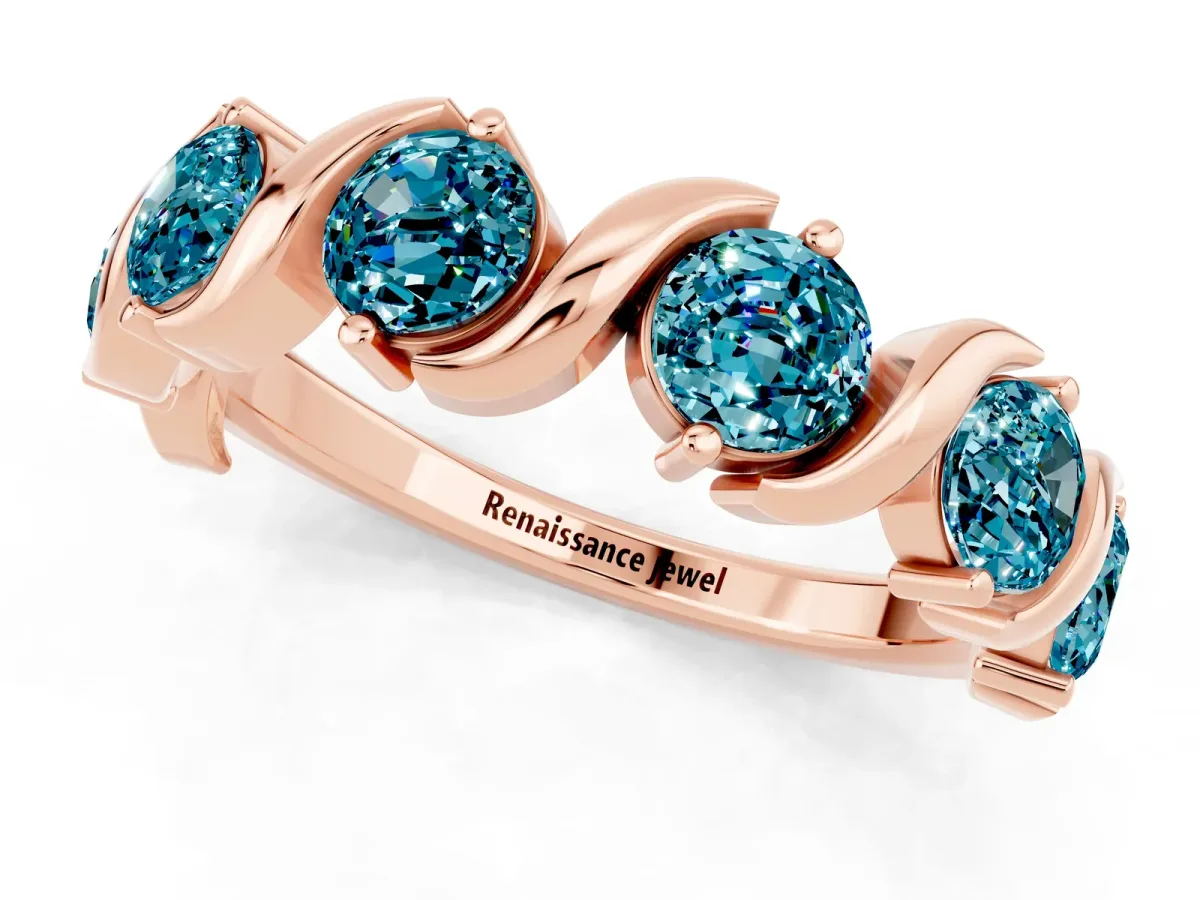 Six-Stone Round Blue Topaz Wave Band with Shared Prong Setting Rose gold