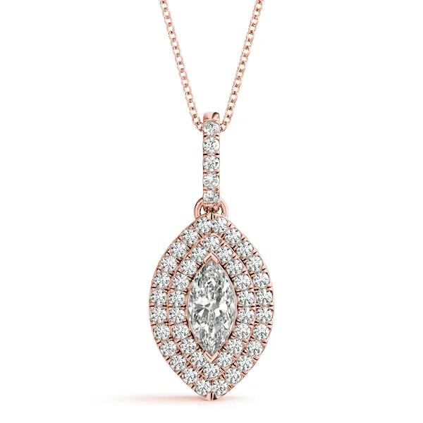 Marquise Diamond Halo Pendant with Pavé Setting Rose gold