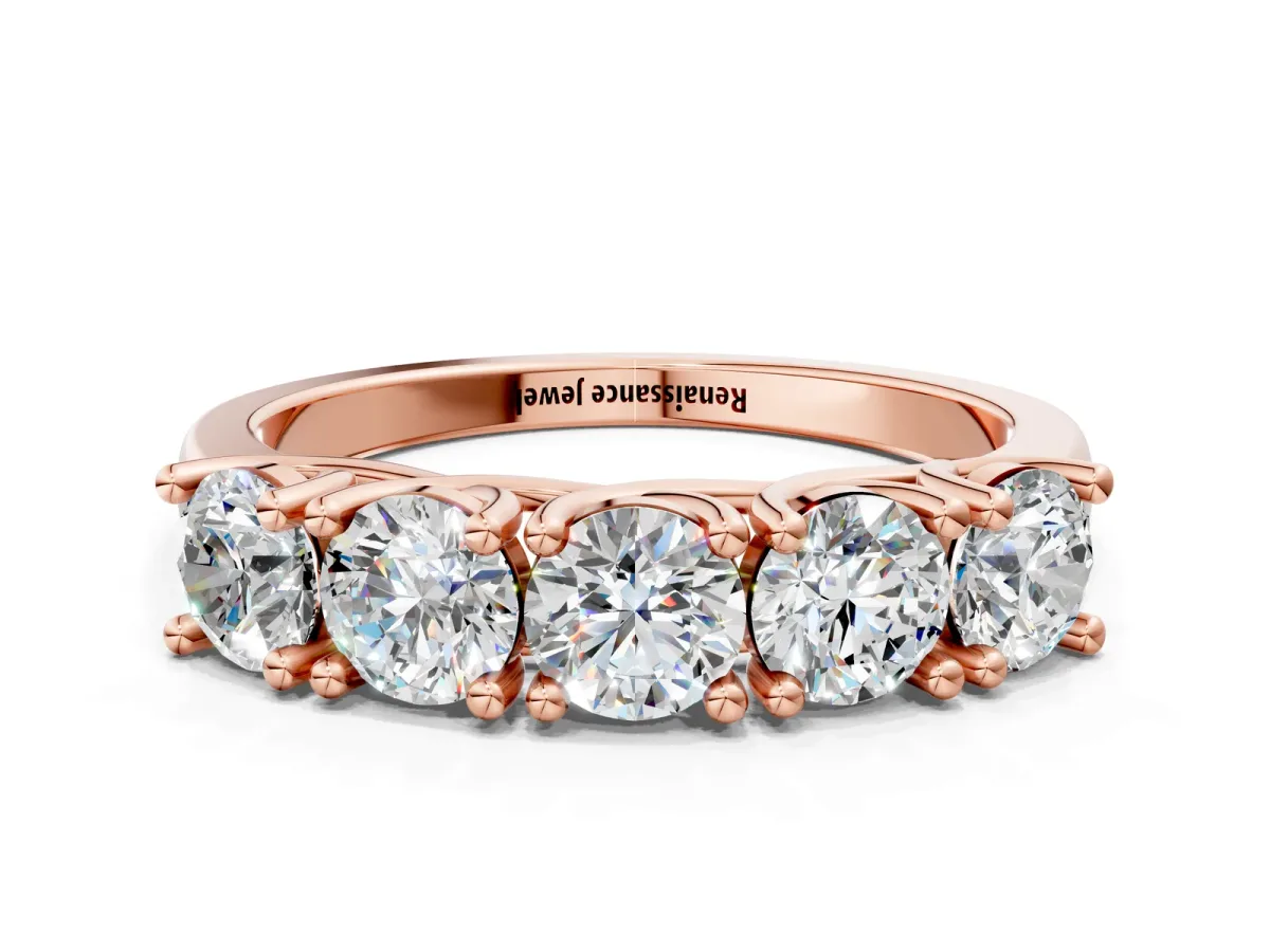 Five-Stone Round Diamond Prong-Set White Gold Band Rose gold