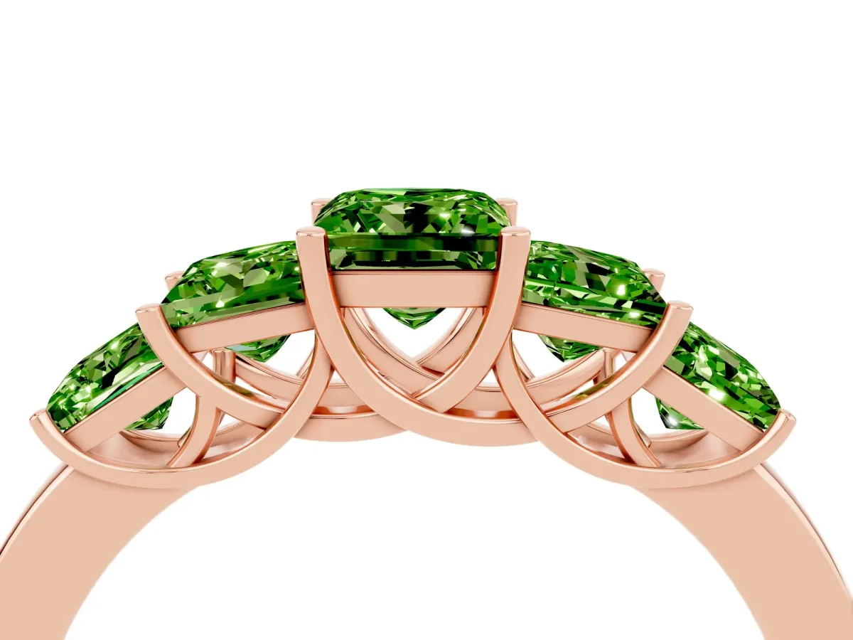 Princess Cut Five-Stone Peridot Ring with Classic Prong Setting Rose gold