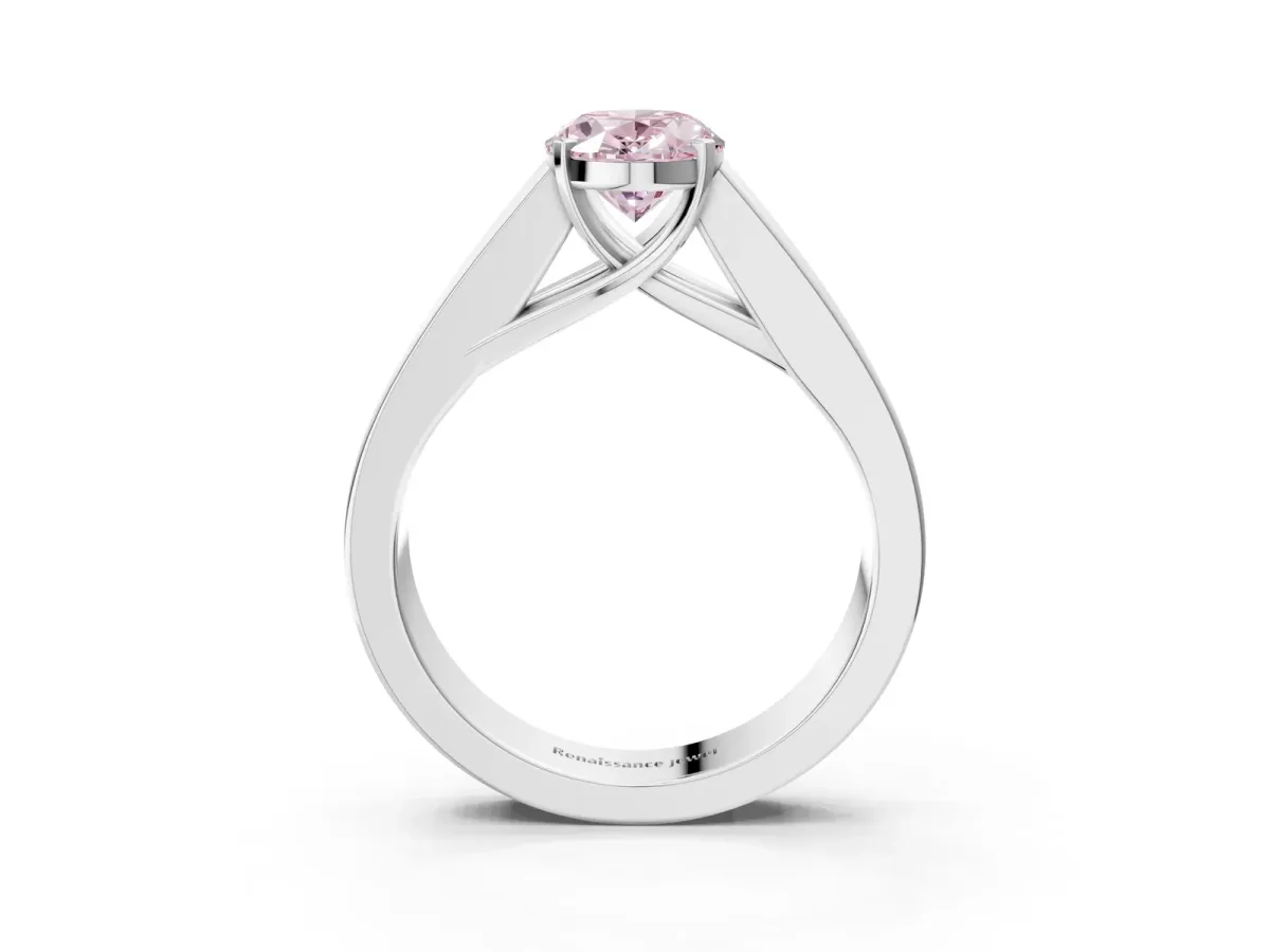 Fancy Pink Oval Cut Cut Channel Set Solitaire Ring with Four-Prong Setting Platinum
