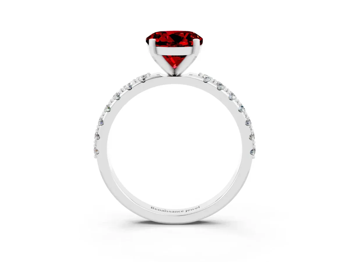 Round Cut Ruby Solitaire Pavé Band with Four-Prong Setting White gold