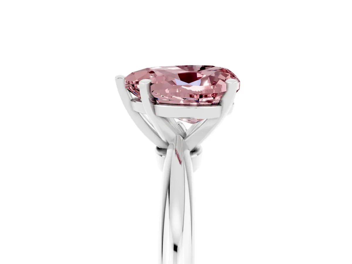 Heart Cut Morganite Solitaire Ring with Six-Prong Setting and Classic Band Silver