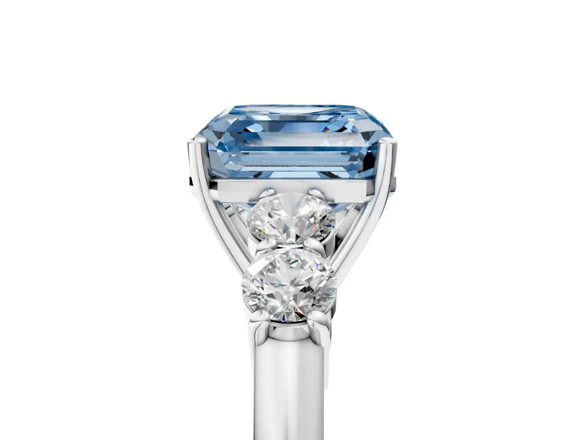 Fancy Blue Asscher Cut Cut Diamond Five-Stone Prong Set White Gold Ring Platinum