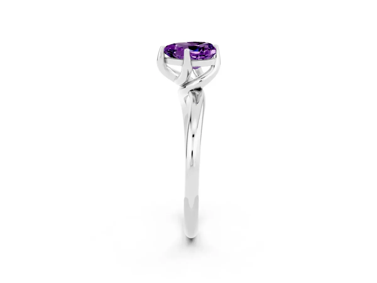 Heart Cut Amethyst Solitaire Engagement Ring with Four-Prong Setting and Classic Band Silver