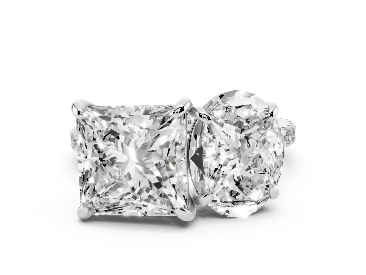 Oval and Princess Toi Moi Ring with Prong Setting and Micro Pave Band White gold