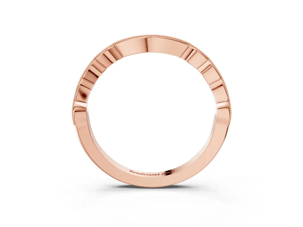 Scalloped Diamond Round Cut Eternity Band with Pavé Setting Rose gold