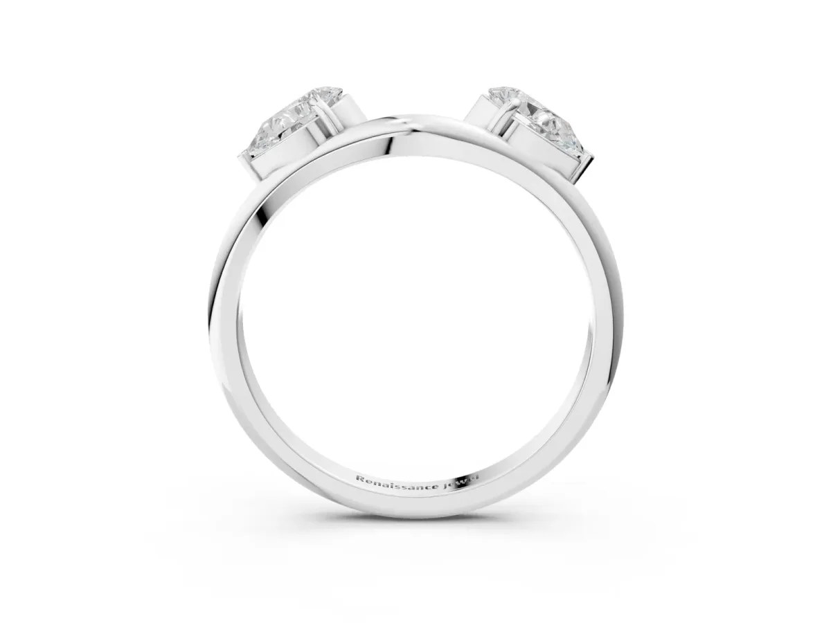Two-Stone Pear Diamond Bypass Ring with Prong Setting Silver