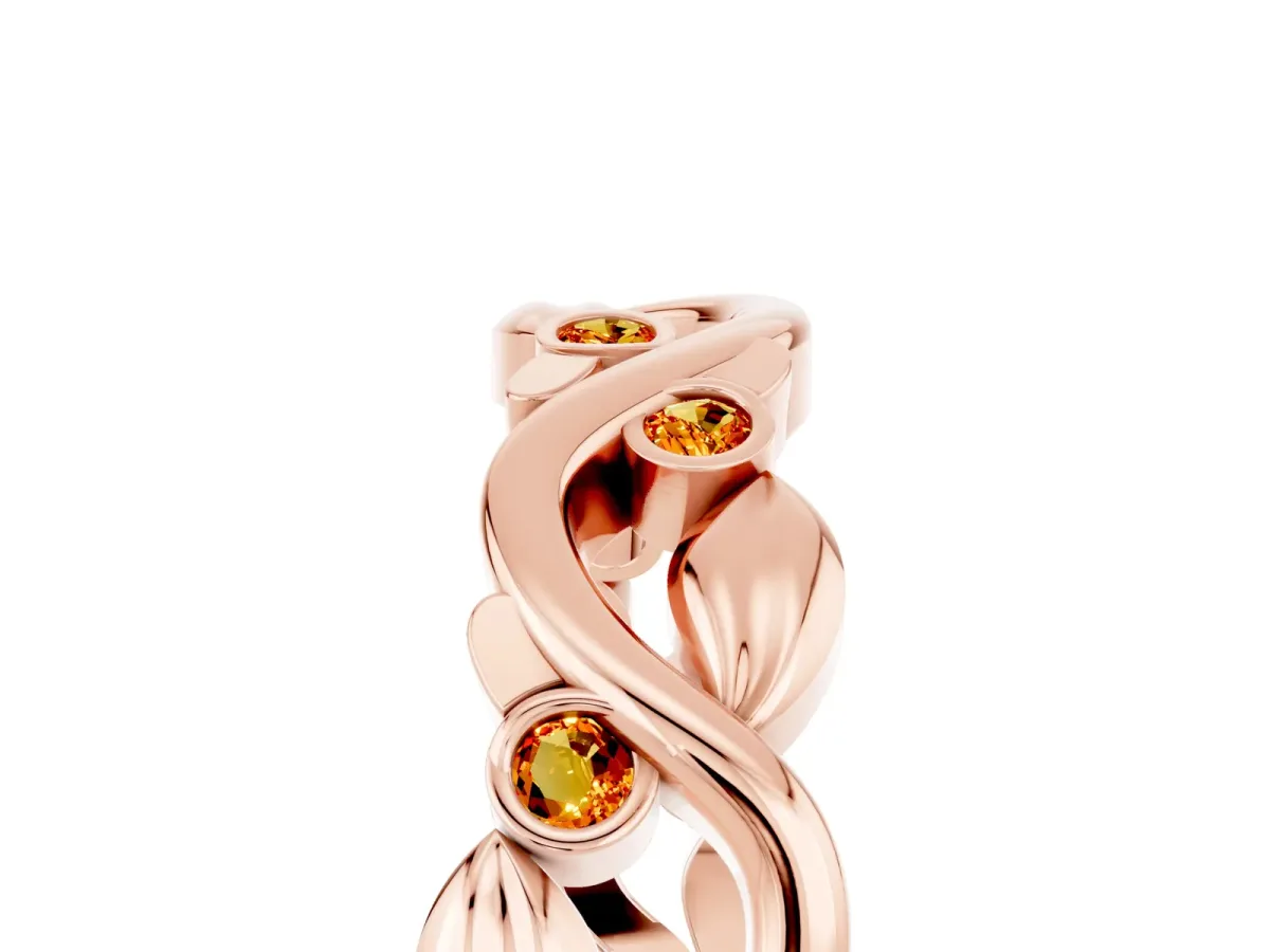 Round Citrine Leaf Eternity Band with Bezel Setting Rose gold