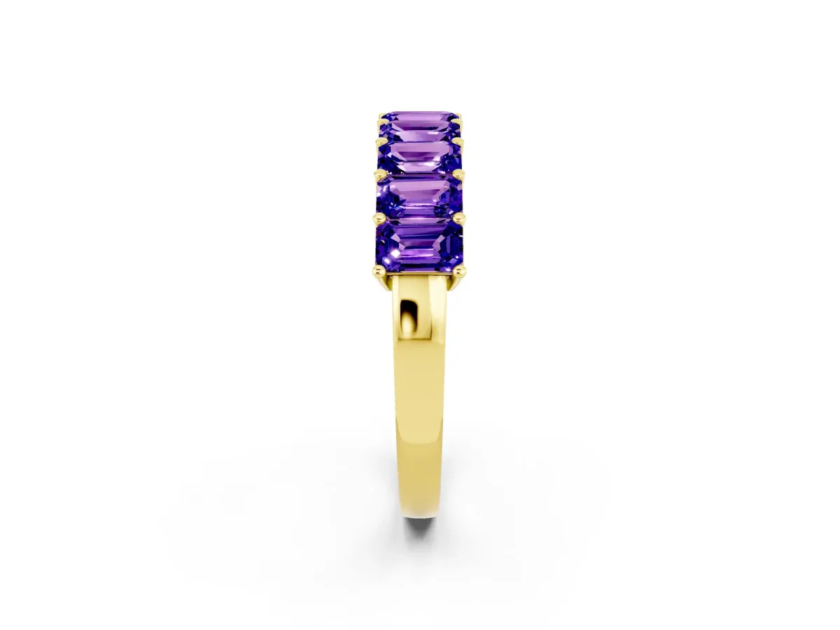 Emerald Cut Tanzanite Prong-Set Eternity Band Yellow gold