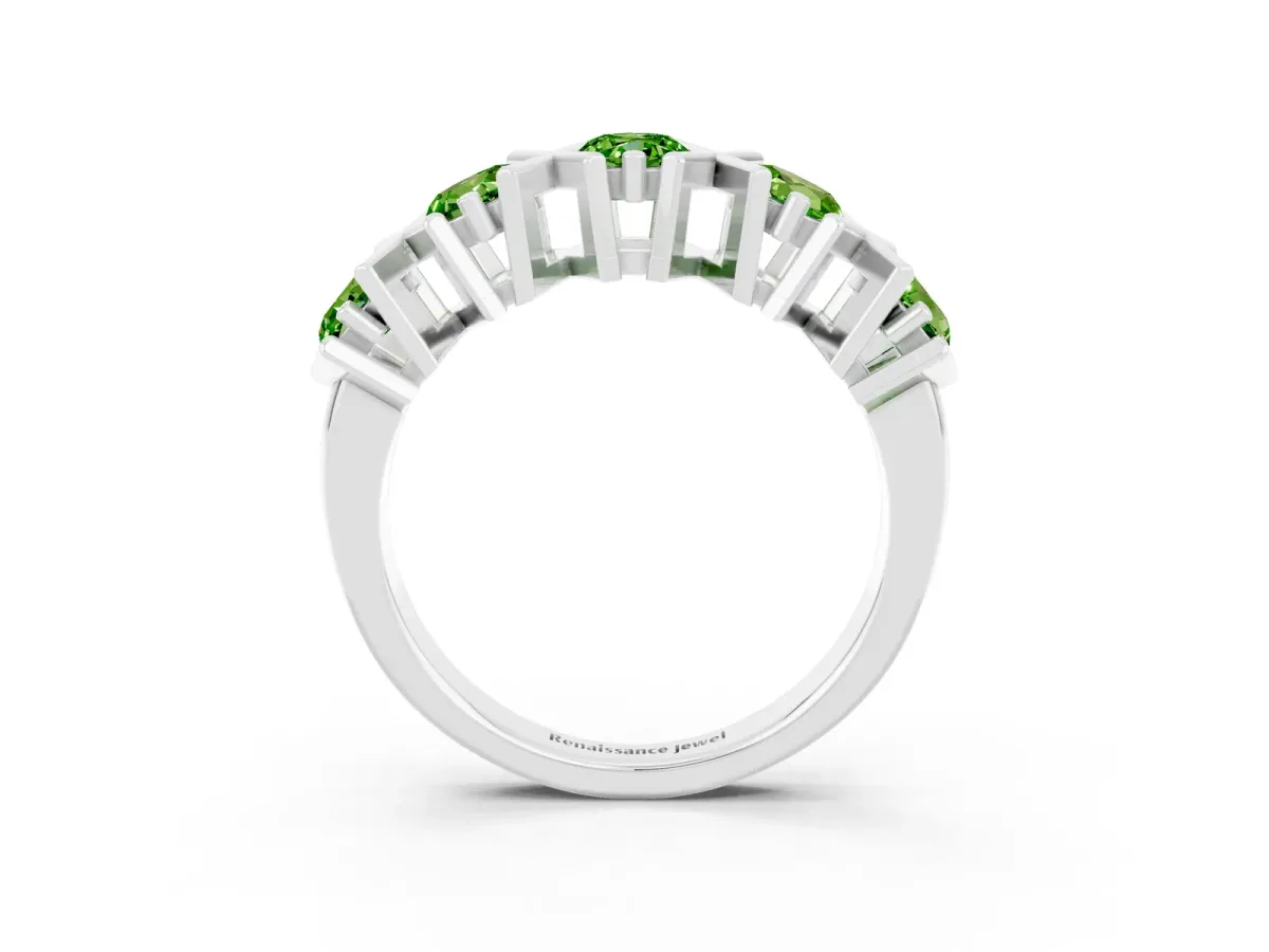 Round Peridot Channel Set Band with X-Prong Detail Silver