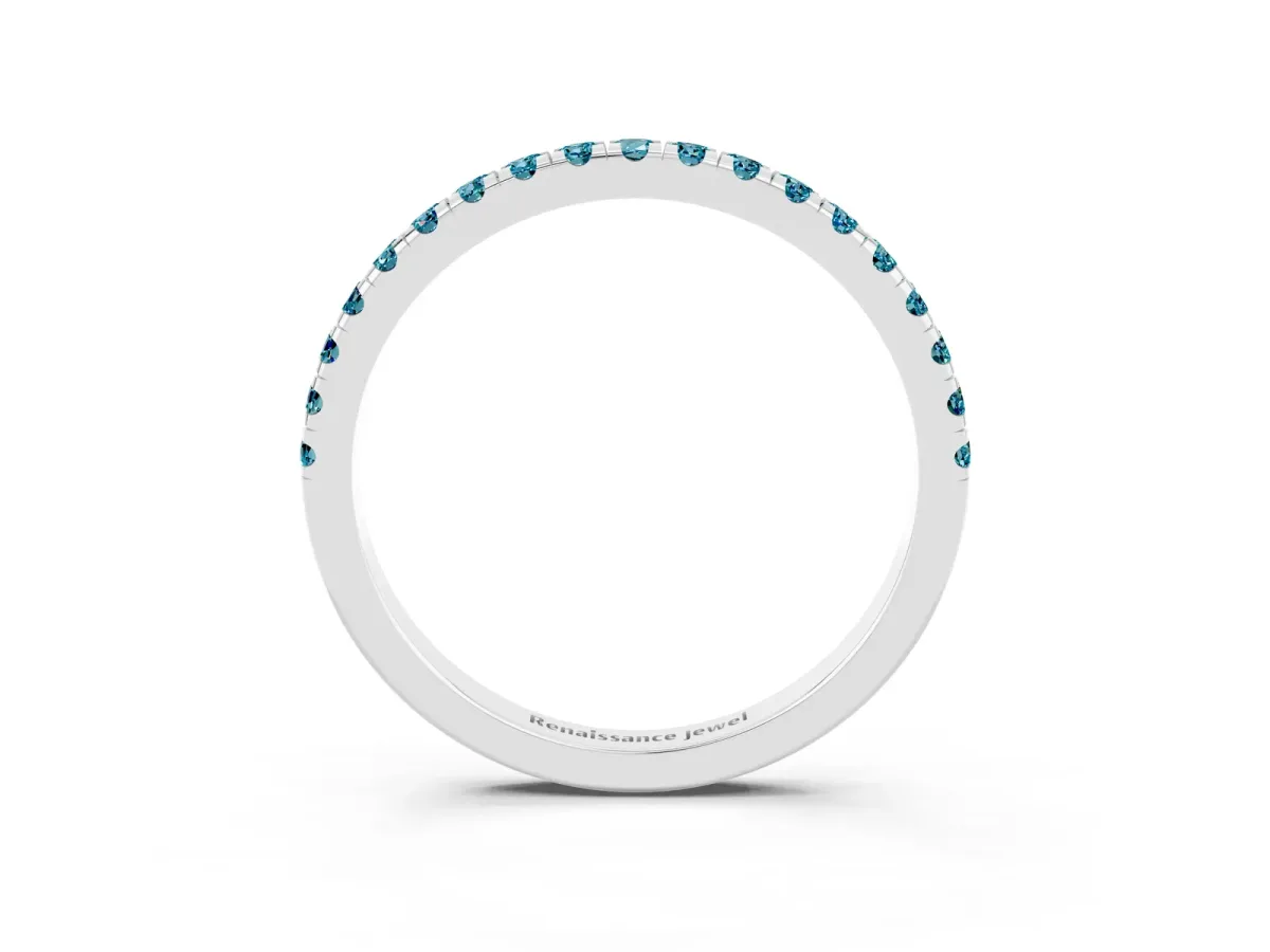 Pavé Round Blue Topaz Half Eternity Band with Shared Prong Setting Silver