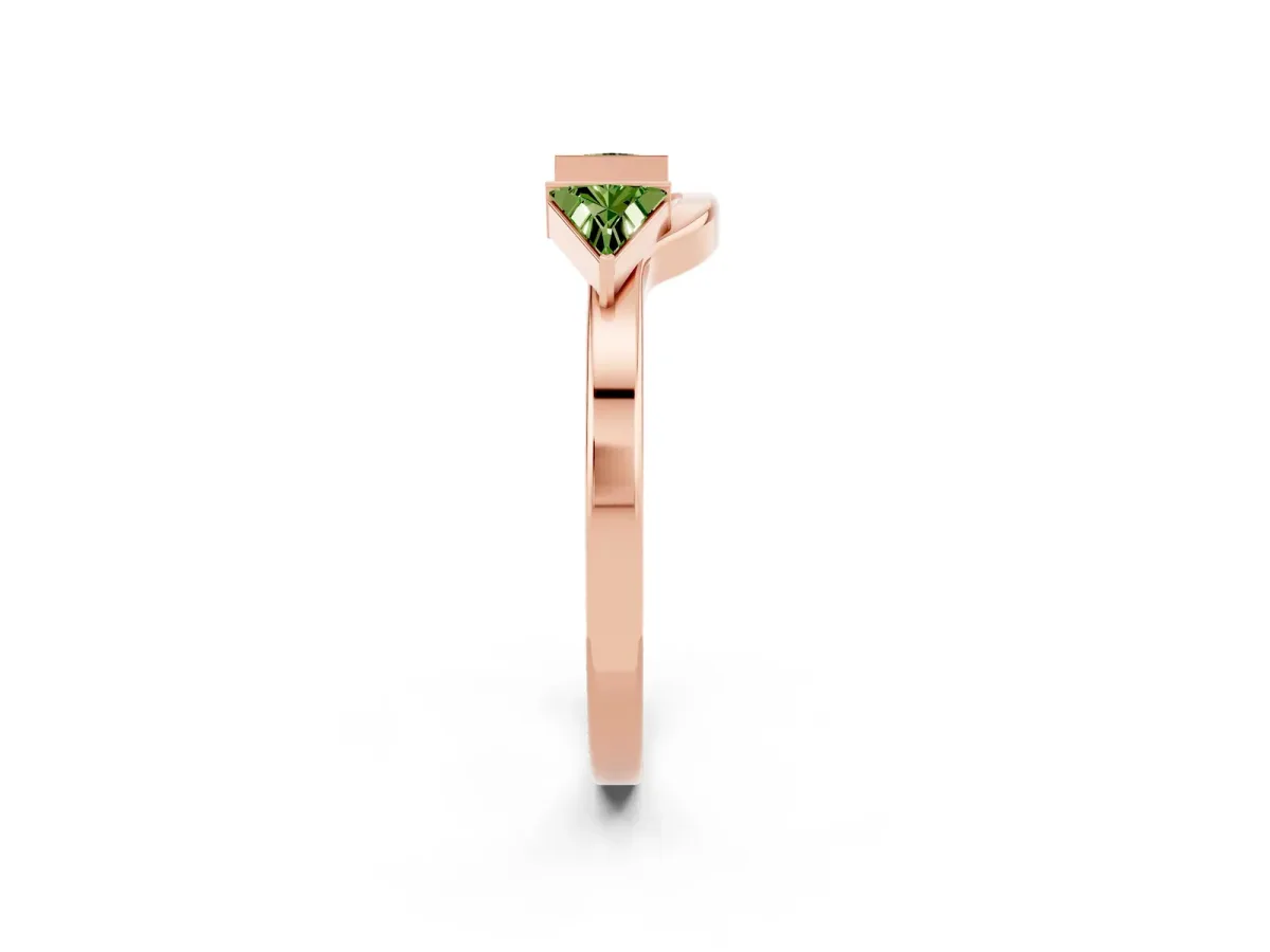 Trillion Peridot Open Band Ring with Bezel Setting Rose gold