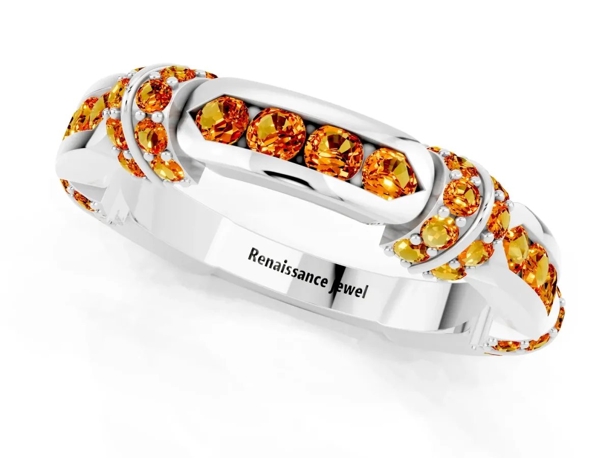 Pavé Round Citrine Link Band with Bezel Setting White gold