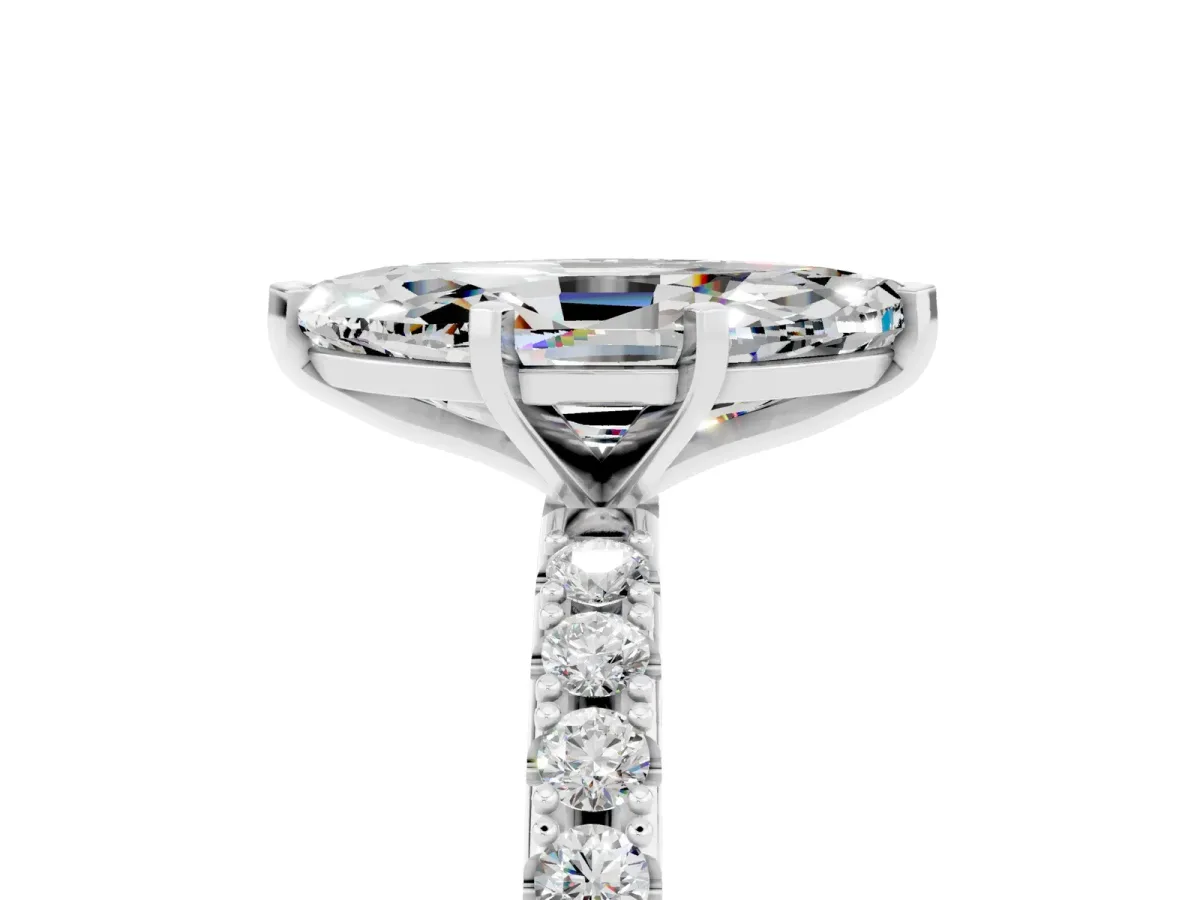 Marquise Cut Moissanite Solitaire Pavé Band with Four-Prong Setting Silver