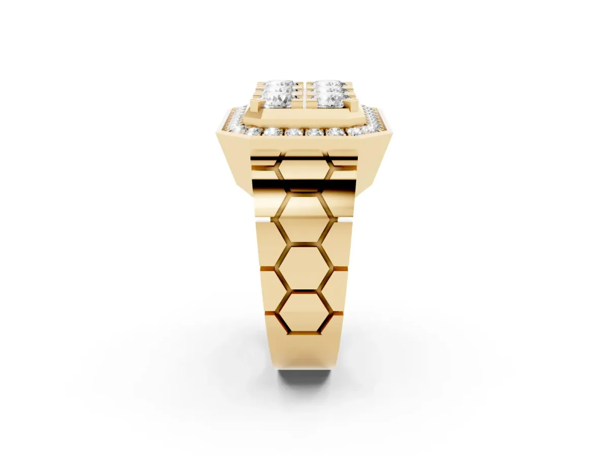 Round Diamond Cluster Halo Mens Ring Yellow gold
