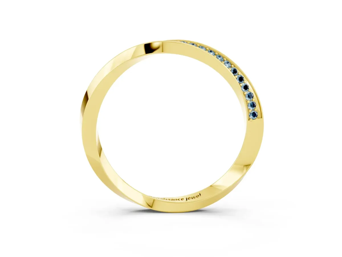 Pavé Round Aquamarine Twist Band Yellow gold