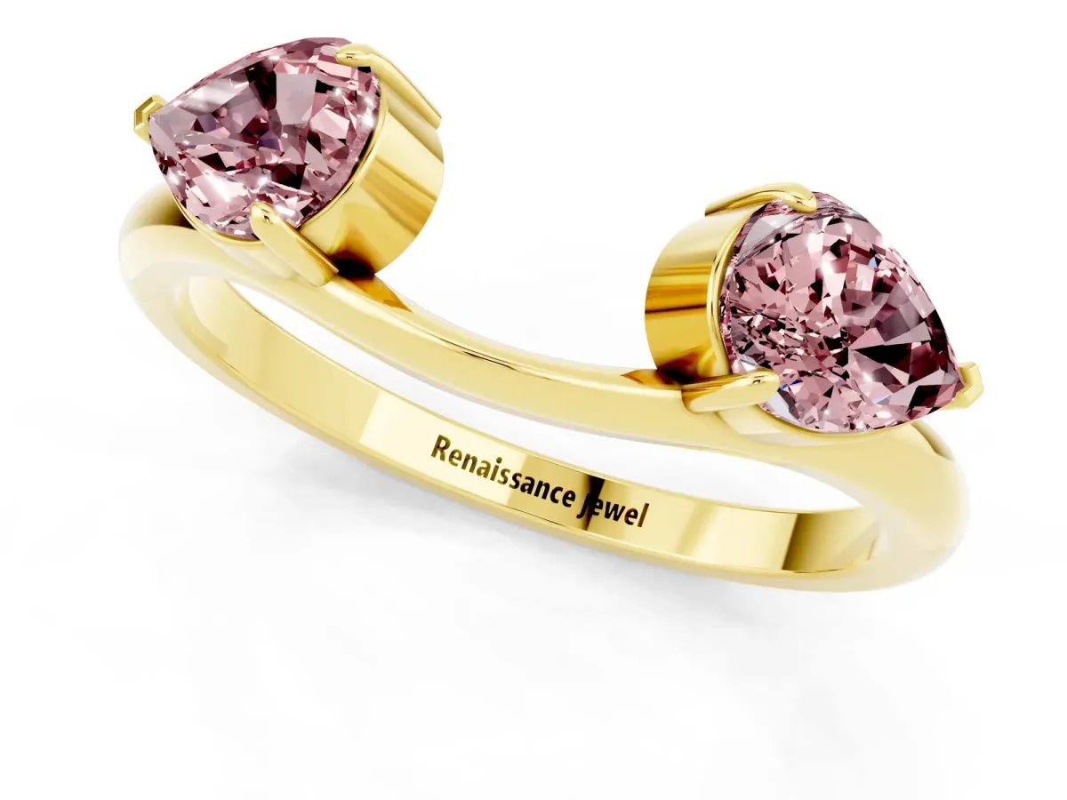Two-Stone Pear Morganite Bypass Ring with Prong Setting Yellow gold