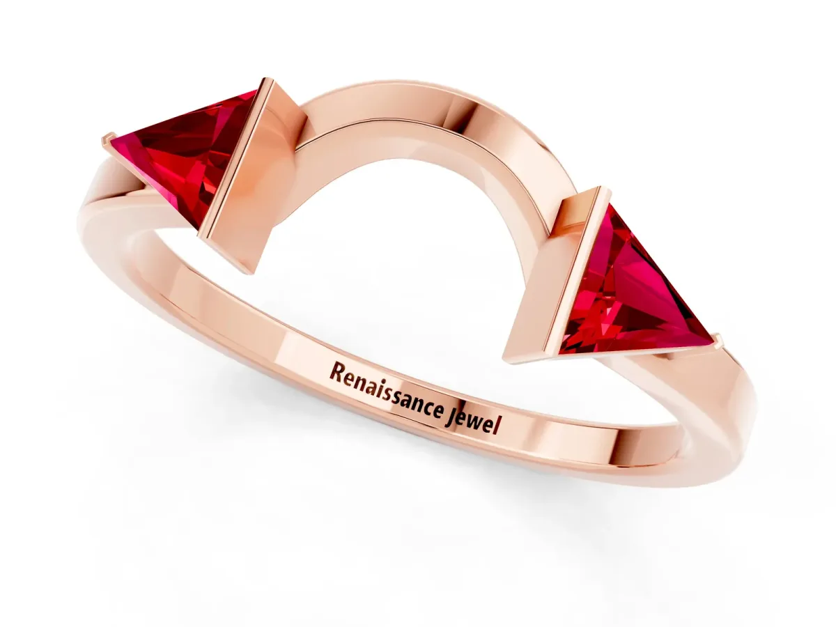 Trillion Ruby Open Band Ring with Bezel Setting Rose gold