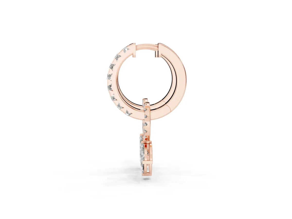 Round and Marquise Diamond Huggie Drop Earrings Rose gold