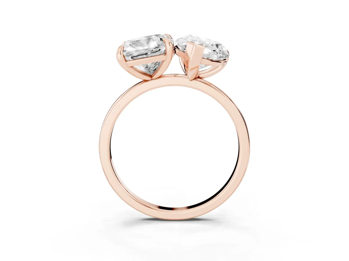Pear and Cushion Toi Moi Ring with Prong Setting and Plain Band Rose gold