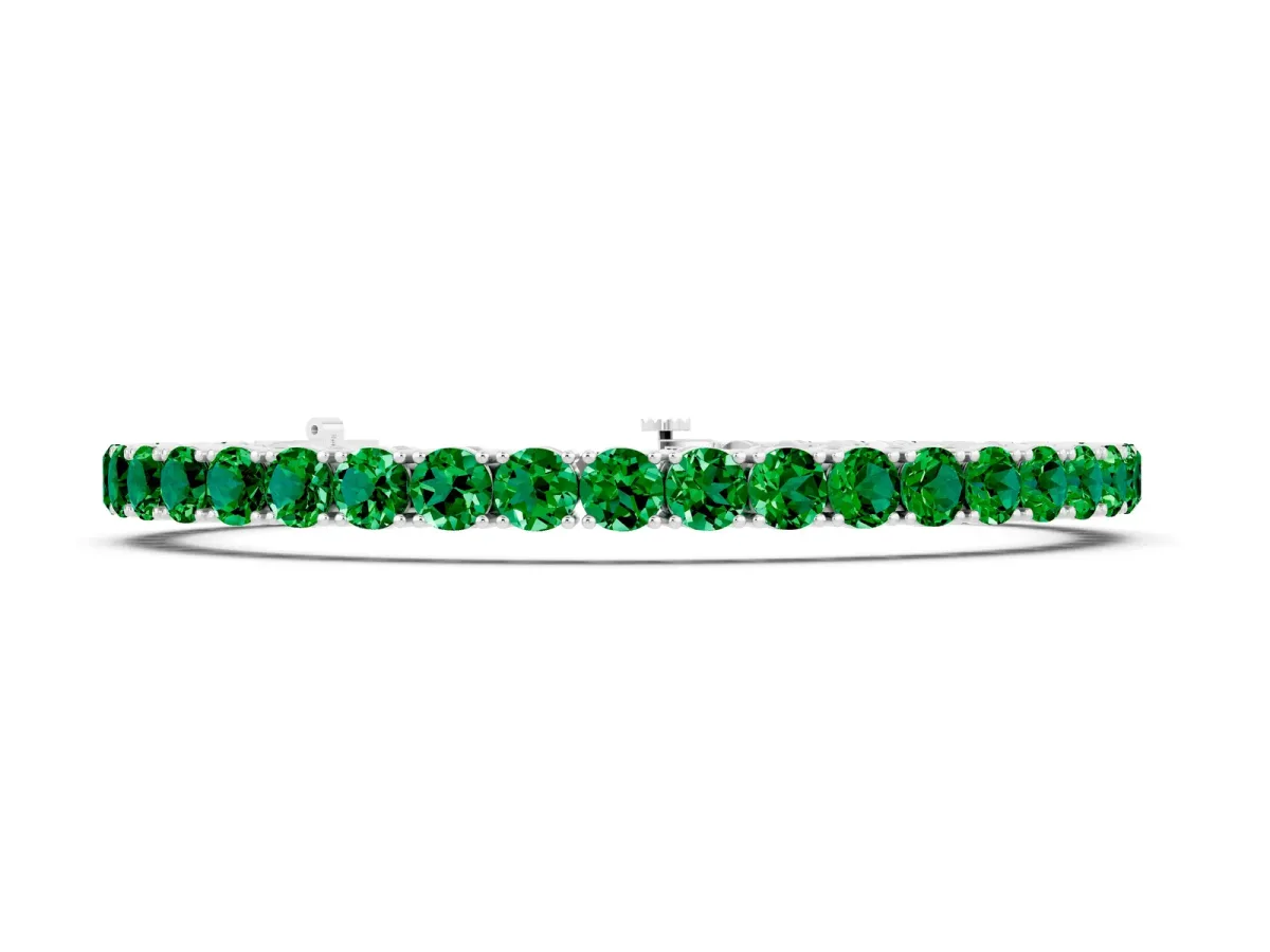 Round Brilliant Emerald Tennis Bracelet with Prong Setting Silver