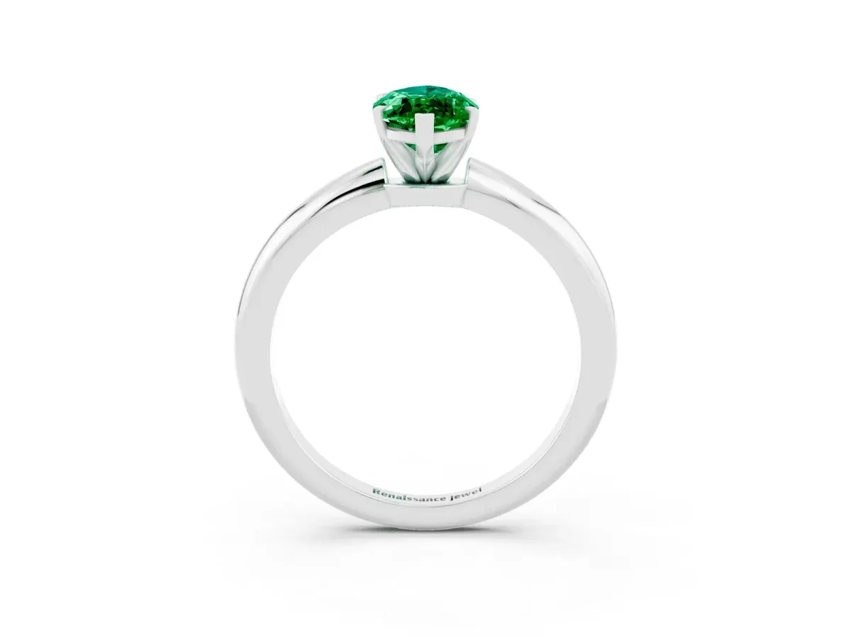 Marquise Cut Emerald Solitaire Ring with Six-Prong Setting and Classic Band Platinum