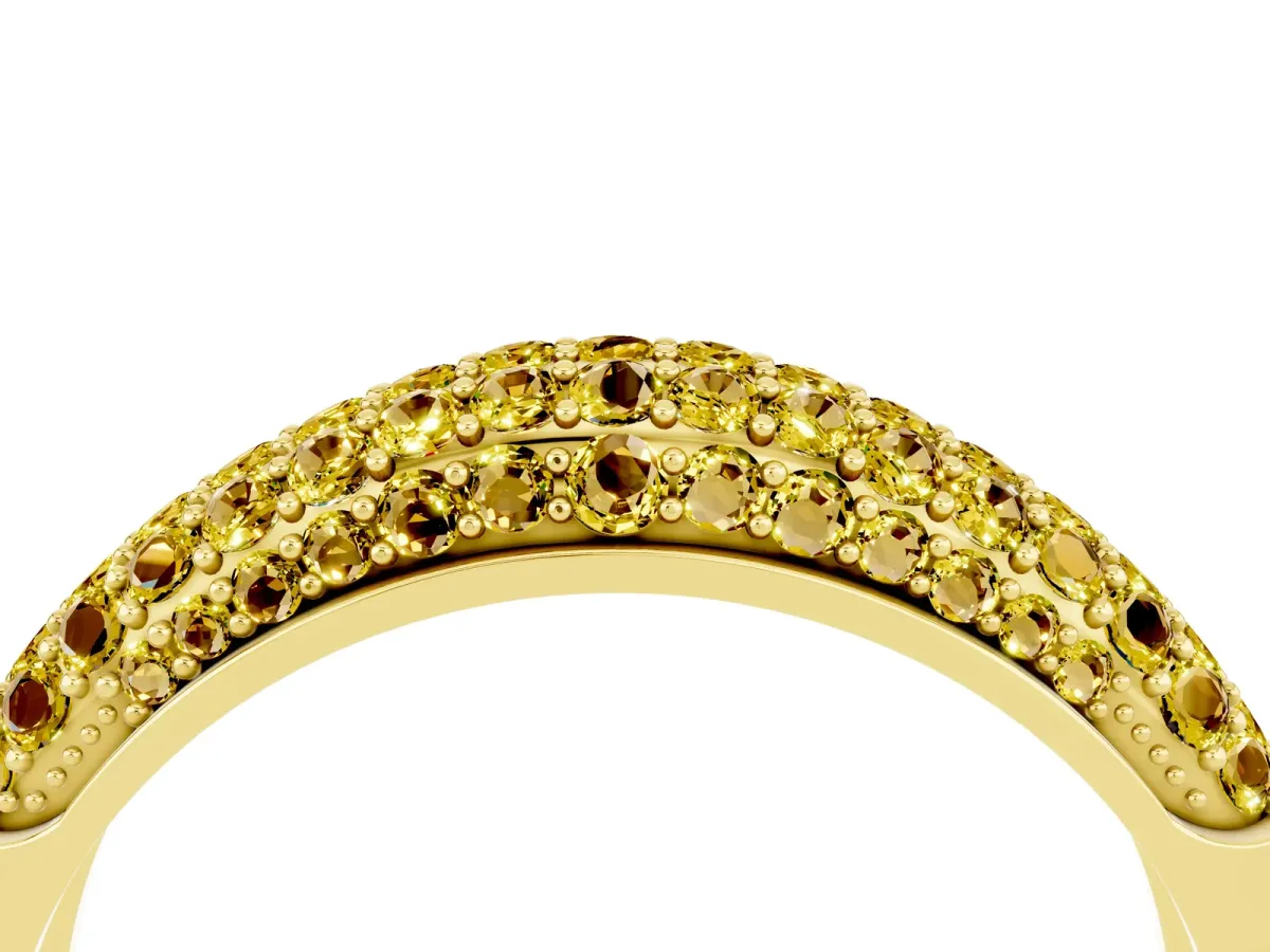 Three-Row Pavé Round Yellow Sapphire Dome Band Yellow gold