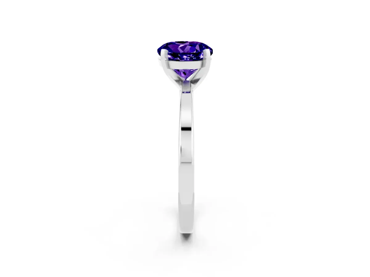 Round Cut Tanzanite Solitaire Engagement Ring with Classic Band and Four-Prong Setting Silver