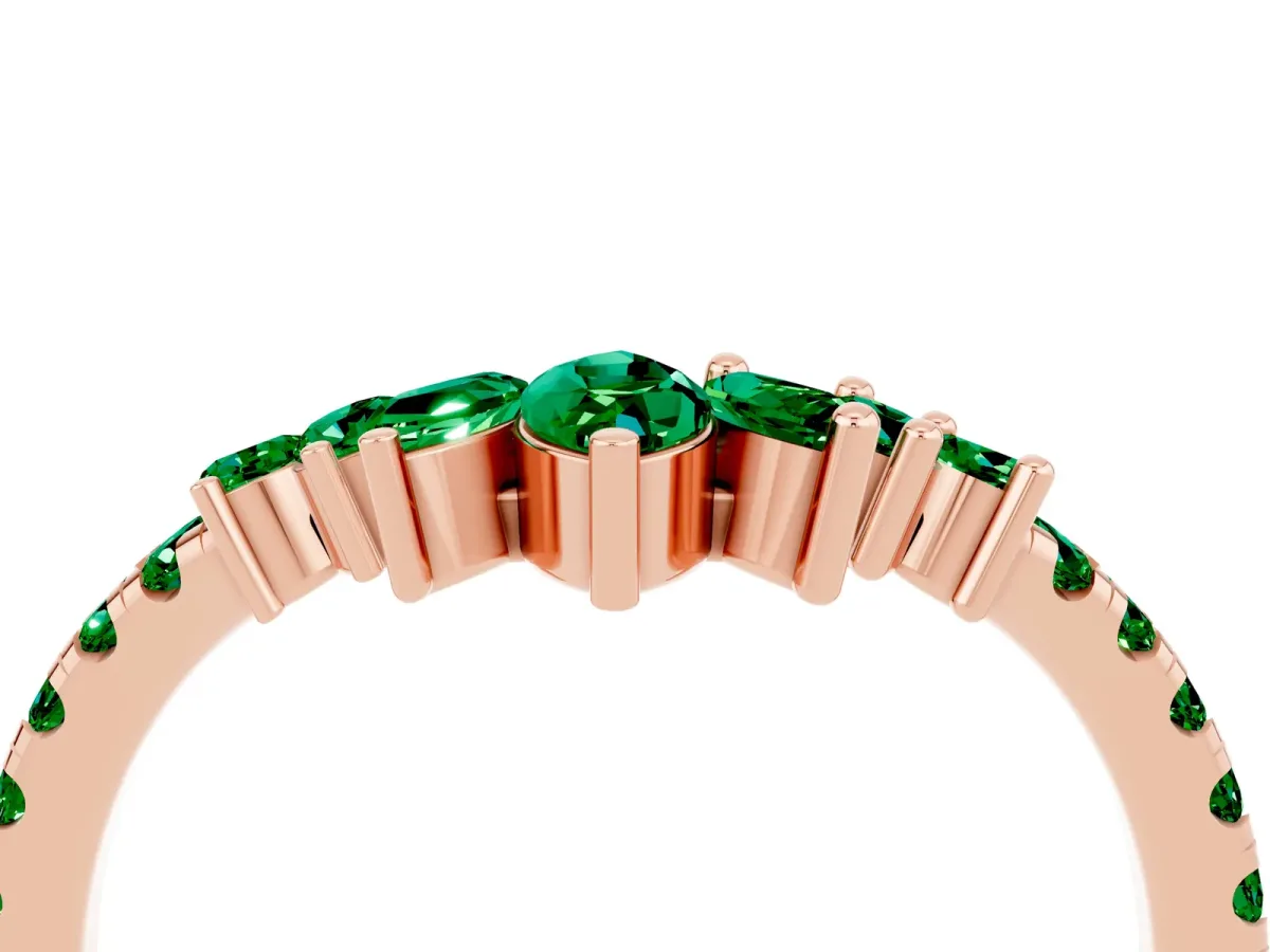Chevron Marquise and Round Emerald Open Band with Prong Setting Rose gold