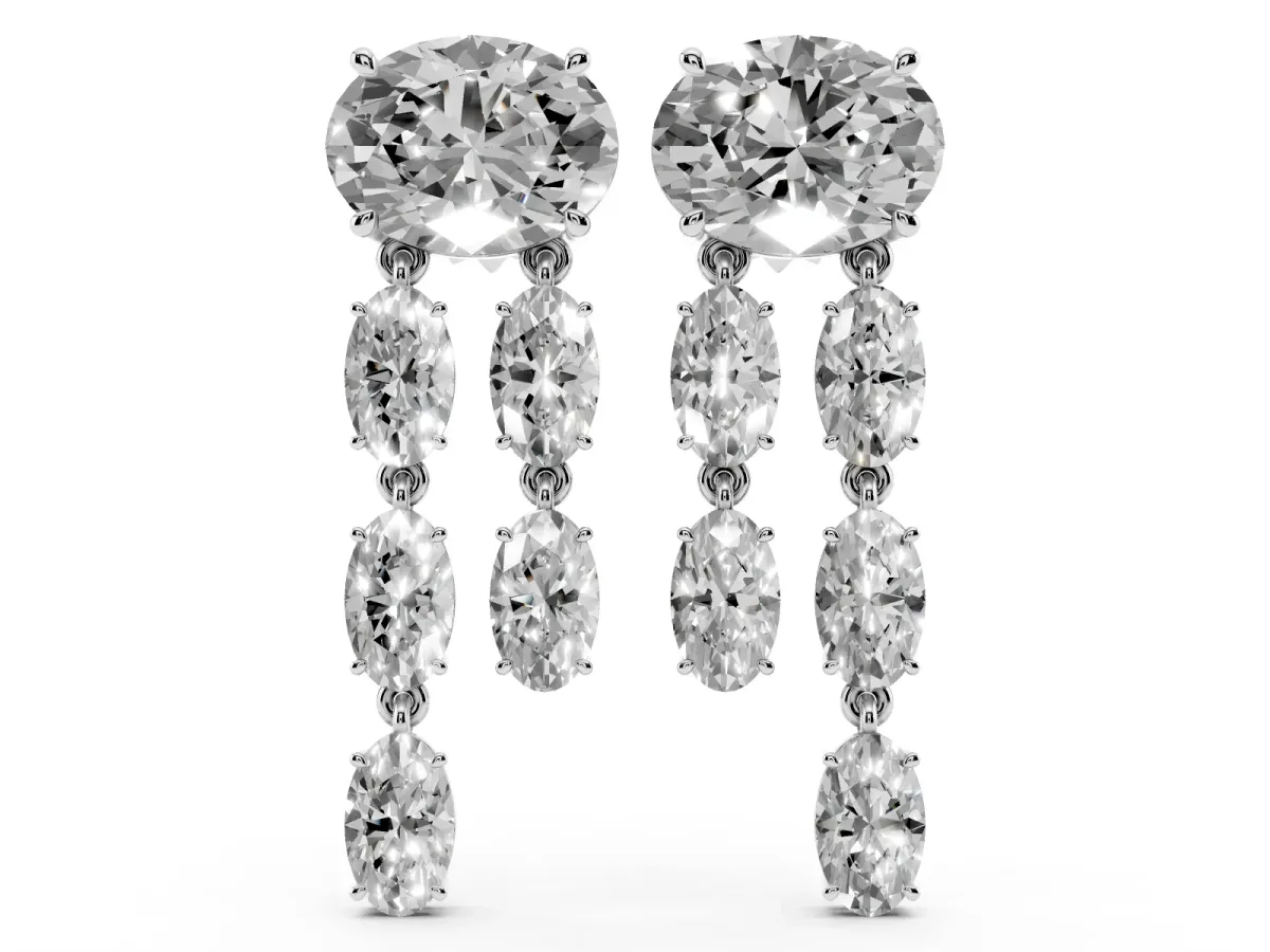 Oval Cut Diamond Multi-Row Drop Earrings Platinum
