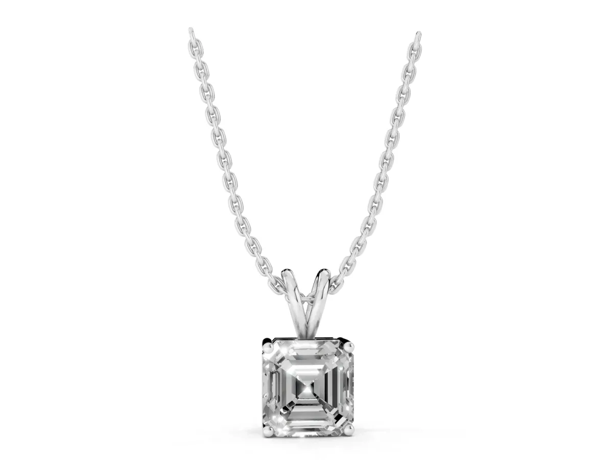 Asscher Diamond Solitaire Pendant with Four Prong Setting Silver